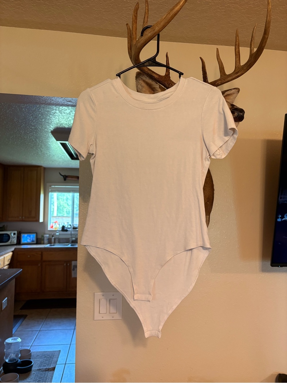 Plain Light Beige Short Sleeve Bodysuit